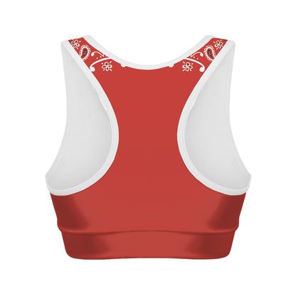 Orange Paisley Bandana Print Women's Sports Bra