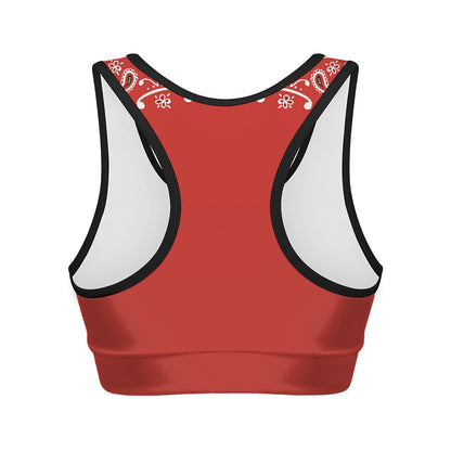 Orange Paisley Bandana Print Women's Sports Bra