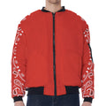 Orange Paisley Bandana Print Zip Sleeve Bomber Jacket