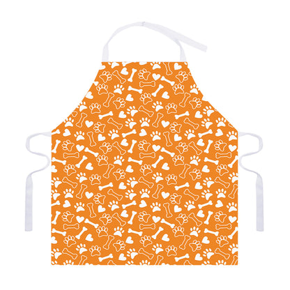 Orange Paw And Bone Pattern Print Adjustable Apron