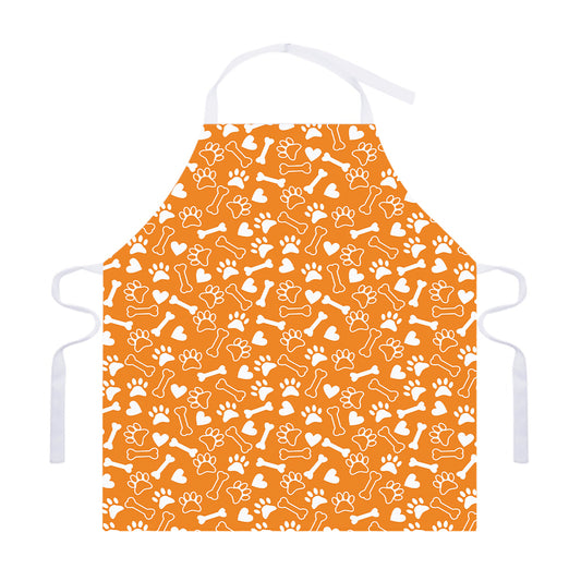 Orange Paw And Bone Pattern Print Adjustable Apron
