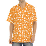 Orange Paw And Bone Pattern Print Aloha Shirt