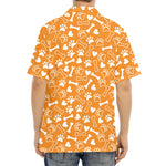Orange Paw And Bone Pattern Print Aloha Shirt