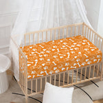 Orange Paw And Bone Pattern Print Baby Crib Sheet
