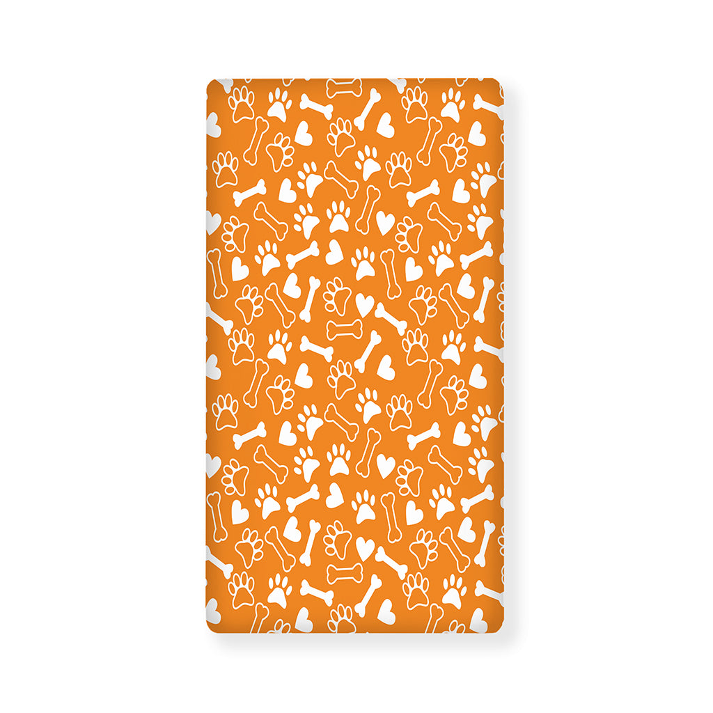 Orange Paw And Bone Pattern Print Baby Crib Sheet