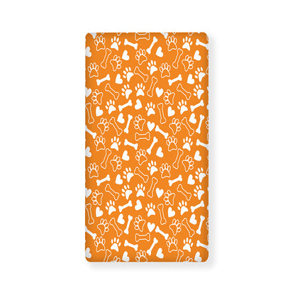 Orange Paw And Bone Pattern Print Baby Crib Sheet