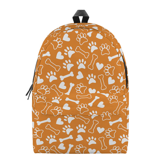 Orange Paw And Bone Pattern Print Backpack