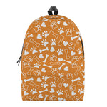 Orange Paw And Bone Pattern Print Backpack