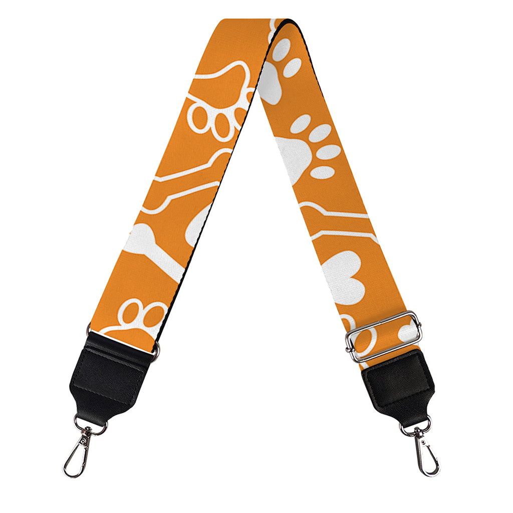Orange Paw And Bone Pattern Print Bag Strap