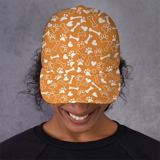 Orange Paw And Bone Pattern Print Baseball Cap