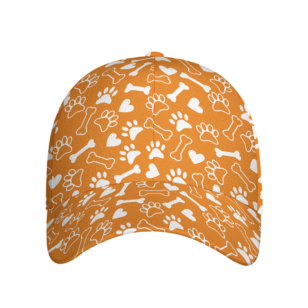 Orange Paw And Bone Pattern Print Baseball Cap