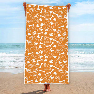 Orange Paw And Bone Pattern Print Beach Towel