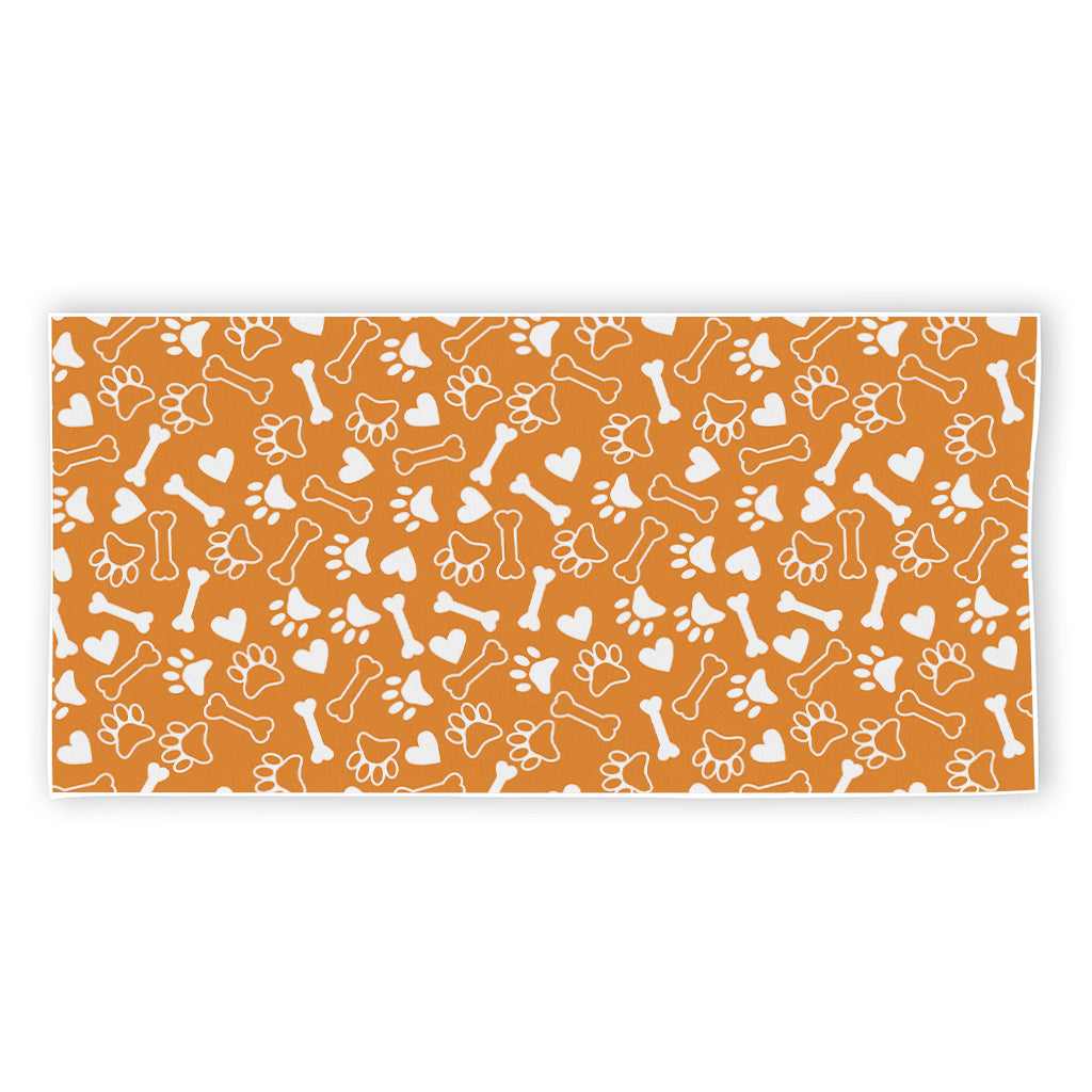 Orange Paw And Bone Pattern Print Beach Towel