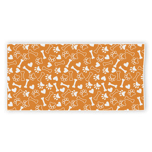 Orange Paw And Bone Pattern Print Beach Towel