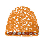Orange Paw And Bone Pattern Print Beanie