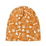 Orange Paw And Bone Pattern Print Beanie
