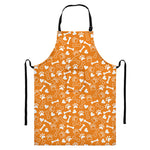 Orange Paw And Bone Pattern Print Bib Apron With Pocket