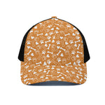 Orange Paw And Bone Pattern Print Black Mesh Trucker Cap
