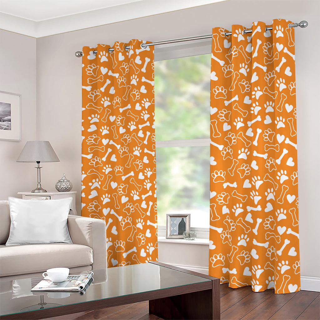 Orange Paw And Bone Pattern Print Blackout Grommet Curtains