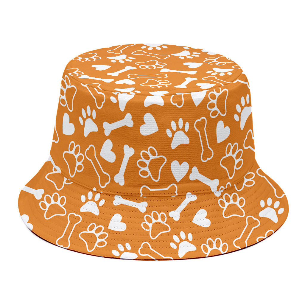 Orange Paw And Bone Pattern Print Bucket Hat