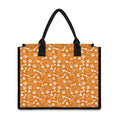 Orange Paw And Bone Pattern Print Canvas Tote Bag
