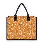 Orange Paw And Bone Pattern Print Canvas Tote Bag