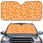 Orange Paw And Bone Pattern Print Car Windshield Sun Shade