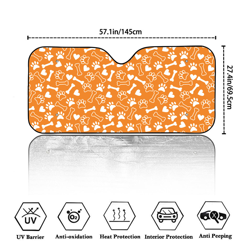 Orange Paw And Bone Pattern Print Car Windshield Sun Shade