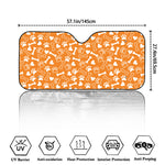 Orange Paw And Bone Pattern Print Car Windshield Sun Shade