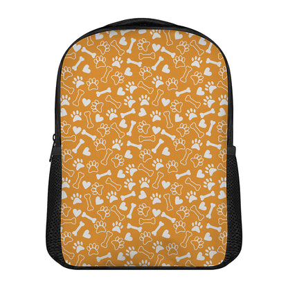 Orange Paw And Bone Pattern Print Casual Backpack
