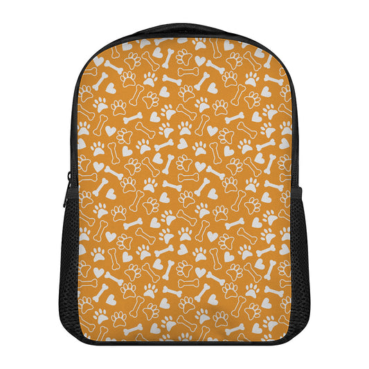 Orange Paw And Bone Pattern Print Casual Backpack