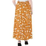 Orange Paw And Bone Pattern Print Chiffon Maxi Skirt
