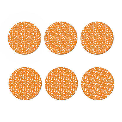 Orange Paw And Bone Pattern Print Coaster Set