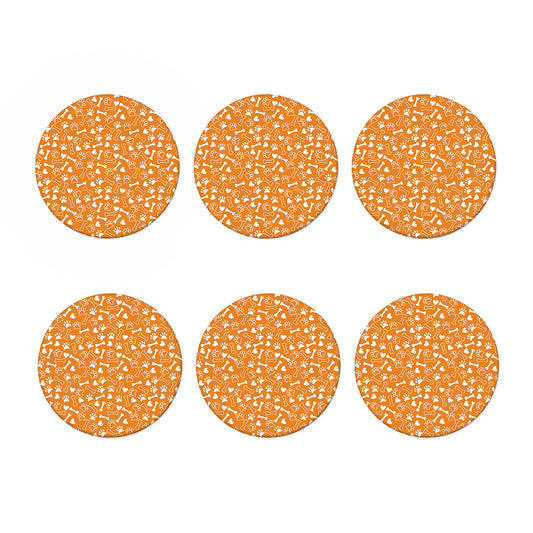 Orange Paw And Bone Pattern Print Coaster Set