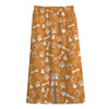 Orange Paw And Bone Pattern Print Cotton Front Slit Maxi Skirt