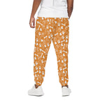 Orange Paw And Bone Pattern Print Cotton Pants