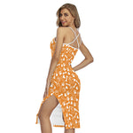 Orange Paw And Bone Pattern Print Cross Back Cami Dress