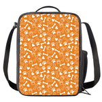 Orange Paw And Bone Pattern Print Crossbody Lunch Bag