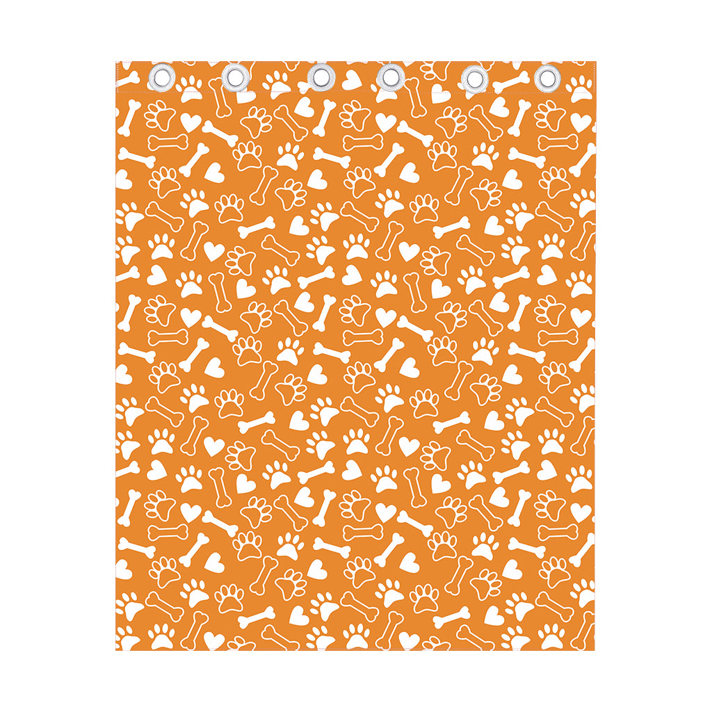 Orange Paw And Bone Pattern Print Curtain