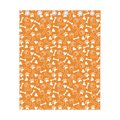 Orange Paw And Bone Pattern Print Curtain