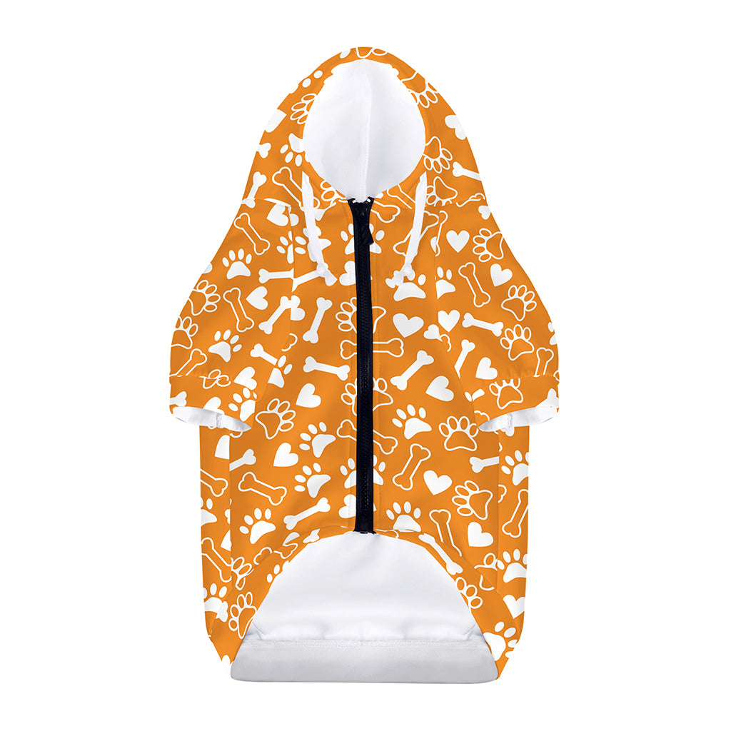 Orange Paw And Bone Pattern Print Dog Zip Up Hoodie