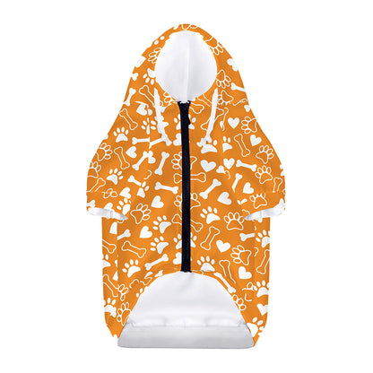 Orange Paw And Bone Pattern Print Dog Zip Up Hoodie