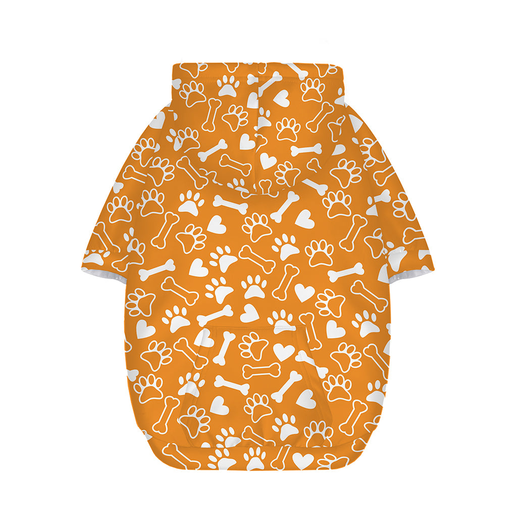 Orange Paw And Bone Pattern Print Dog Zip Up Hoodie