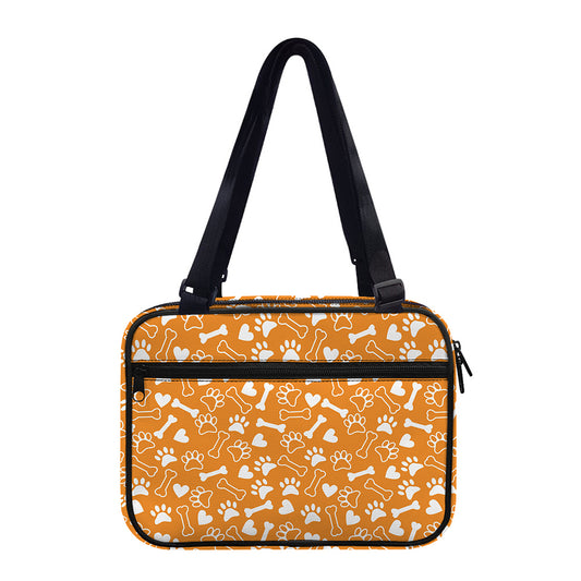 Orange Paw And Bone Pattern Print Double Strap Bible Bag