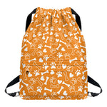 Orange Paw And Bone Pattern Print Drawstring Backpack