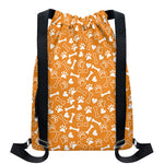 Orange Paw And Bone Pattern Print Drawstring Backpack