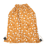 Orange Paw And Bone Pattern Print Drawstring Bag