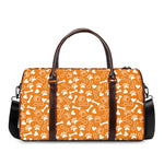 Orange Paw And Bone Pattern Print Duffle Bag