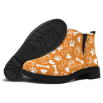 Orange Paw And Bone Pattern Print Flat Ankle Boots