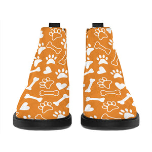 Orange Paw And Bone Pattern Print Flat Ankle Boots